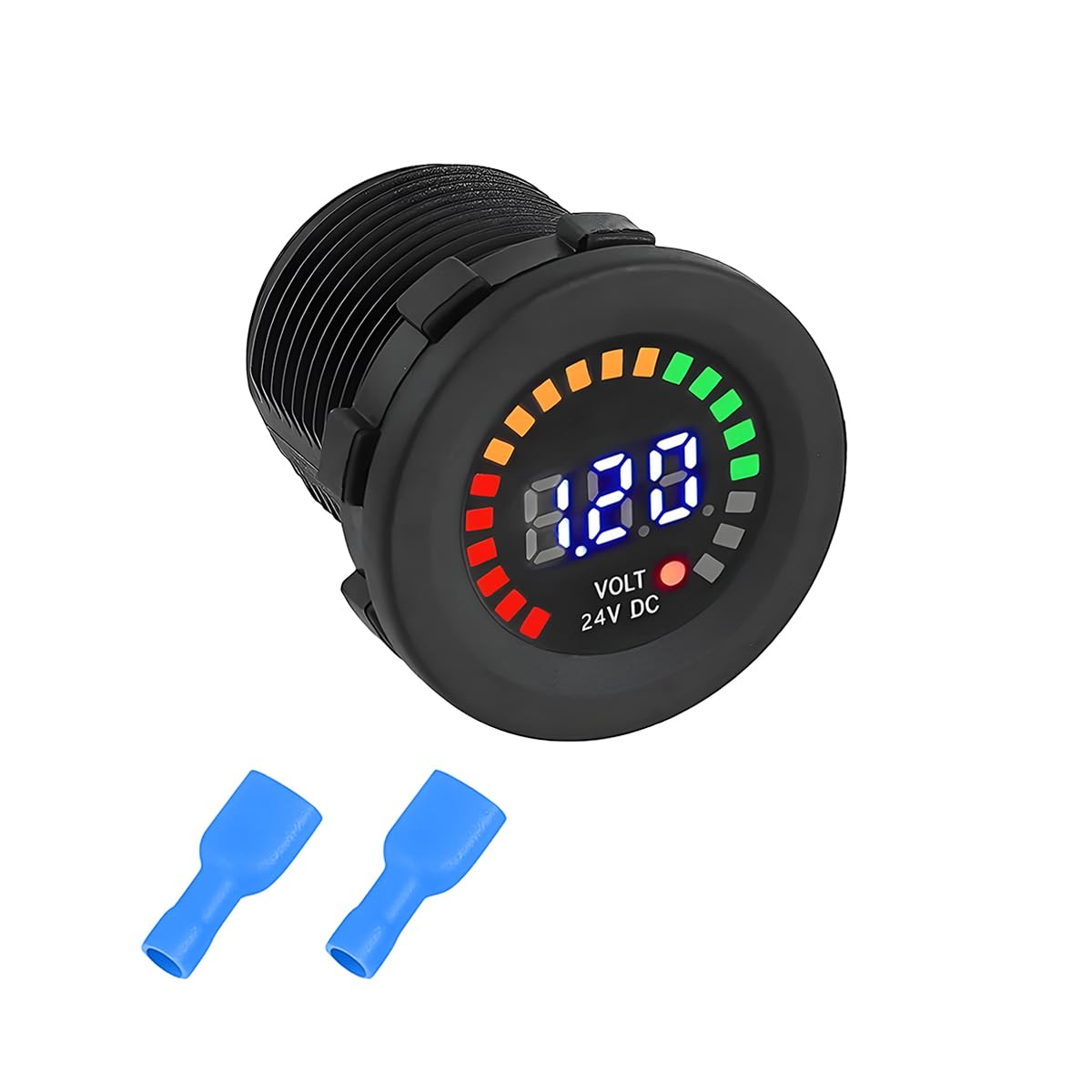 LED Car Voltage Meter, DC 24V Vehicle Digital Display Voltmeter Gauge Panel with Terminals, Round Automotive Battery Voltage Tester Accessories, Universal for SUV, Sedan, Truck