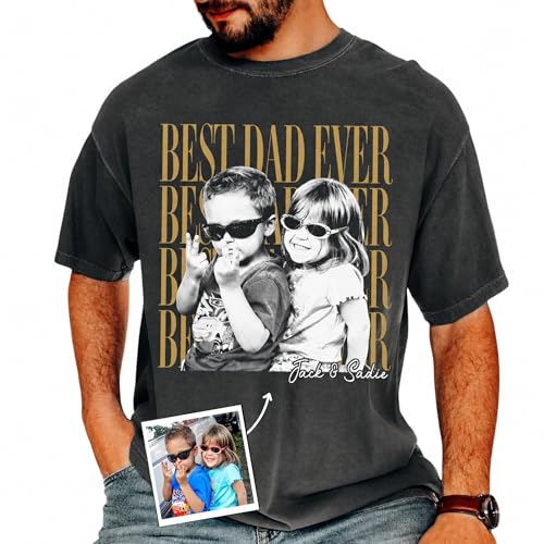 MY4LOVE Personalized Dad Shirt with Photo Custom Best Dad Ever Tshirt Custom Photo Tshirt for Dads Personalized Gift for Daddy Grandpa Papa Birthday Fathers Day Christmas