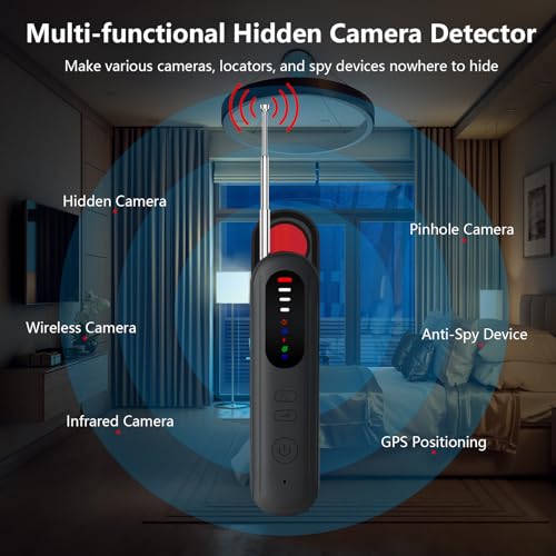 Image of 2026 Upgraded Hidden Camera Detectors, Camera Detector Spy Camera Finder, Hidden Bug and Camera Detector, GPS Tracker Detector for Car, Home, Hotel, Travel, 5 Modes 6 Levels Sensitivity (Black)