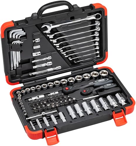 VIGOR Werkzeugkoffer V2470N, 92-teilig, 5/16 Zoll Sechskant, 1/4, 3/8 Zoll Vierkant, E,T,PH,PZ Profil, für US-Fahrzeuge, robuster Koffer, für präzise Handbetätigung