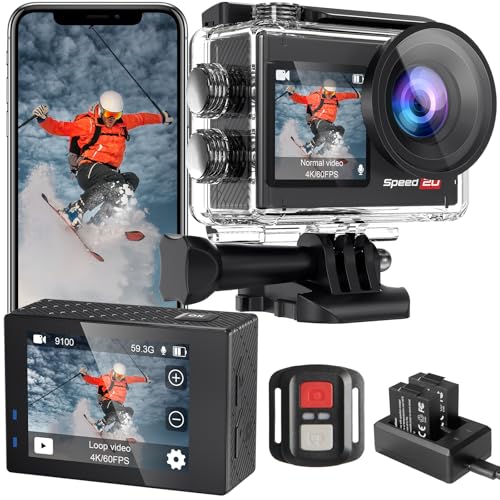 Hiicam Speed20 アクションカメラ スポーツカメラ 4K/60fps 超高清画質 6軸EIS手ブレ補正ウェアラブルカメラ 防水ケース付きで40m防水 本体10m防水 1350mAh大容量バッテリー スマホ連携アプリ対応アクションカム 前后2つのタッ Amazon | Hiicam Speed20 アクションカメラ ウェアラブルカメラ 4K