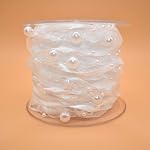 10M Artificial Bead Pearl Ribbon Chiffon Ribbon and Organza Lace Trims for Wedding Flower Christmas Tree Decoration Sewing Craft Packaging (Rose)