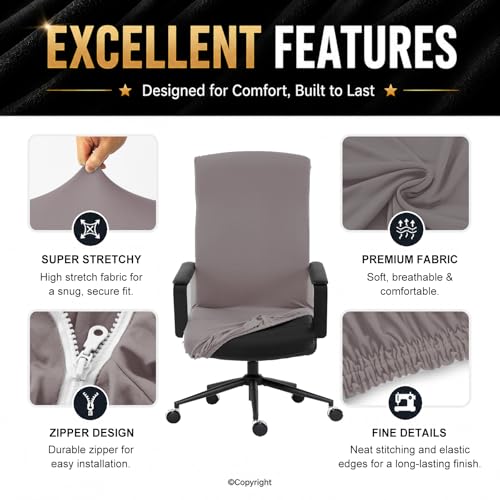 Image of Elastic Computer Chair Cover with Durable Zipper - Protective Removable Washable Universal Office Desk Chair Seat Slip Cover - Stretchy Soft Anti-dust Desk Chair Seat Protector for Dogs, Cats, Pets