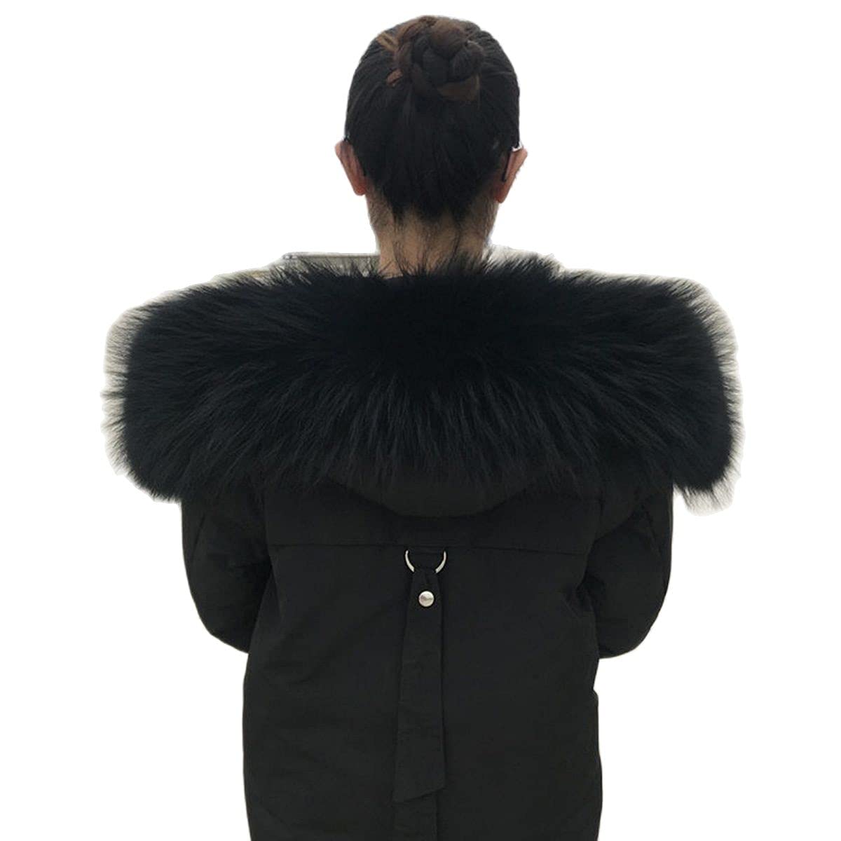 RedEagle Bufanda de piel Cuello de piel real desmontable Mujeres Collares de piel de mapache Abrigos para el cuello Capucha Collares unisex negro