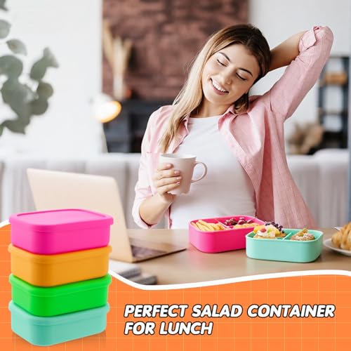 Image of Layhit 4 Pcs Silicone Bento Box for Adults, 27 oz Bento Lunch Container Reusable Food Container for Women Men, Leak Proof Microwave Dishwasher Freezer Safe (3 Compartments,Vivid Colors)