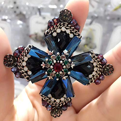 Dreamlandsales Cross Style Dark Blue Rhinestone Crystal Four Petal Flower Brooches Pin (Four Petal Flower) (Blue) #TOP2