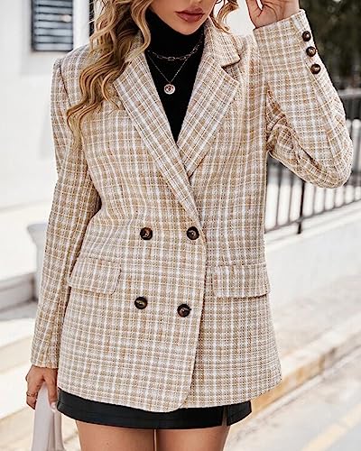 Mina Self Plaid Tweed Blazer Jacket for Women 2024 Fashion Elegant Open Front Casual Work Office Pocket Suit Coat(S-XXL)4