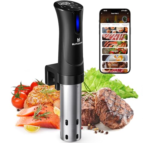 Sous Vide Machine, BLITZHOME SV-2209-1 Sous Vide Cooker 1100W WiFi App Control with Precise Temperature Setting 25℃ to 92.5℃, Timer, Quiet Precision Immersion Circulation Device, Recipes