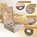 2 Layer Jewelry Box, Jewelry Organizer For Woman, Men & Girls Large Case 8.5x7.5x3.3in | PU Leather Jewelry Gift Storage Boxes For Ring, Necklace & Bracelet With Lock (Gray - with window)