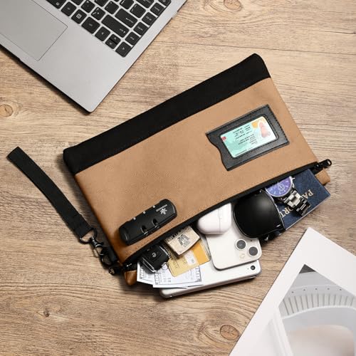 Image of KOSMCCO Money Bag with Lock, 11.8 x 7.9 Inches Durable Canvas Cash Bag Bank Bag for Cash