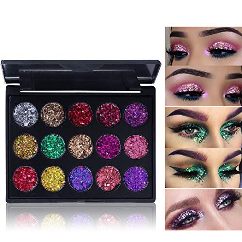 Glitter Eyeshadow Makeup Palette -Small Sequins Shimmer Matte Eyeshadow Professional Makeup Natural Long Lasting Waterproof Eye Shadow 15 Colors (Styles #2)