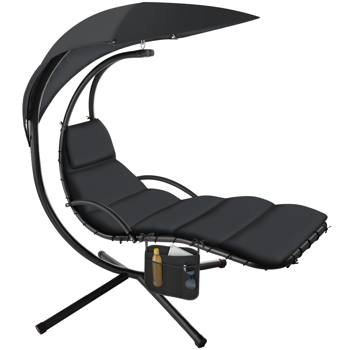 TecTake® Columpio Jardín Exterior, Silla Colgante con Toldo Protección UV, Sillón Balancín con Estructura Robusta y 4 Pies, Hamaca Colgante Interior y Exterior, Ergonómica - Negro