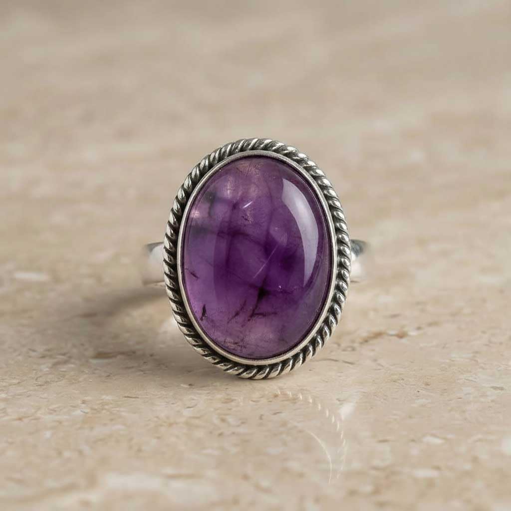 JEWELOPORIUM Chunky Natural Gemstone Ring For Women Amber, Labradorite, Turquoise, Rose Quartz Oval Boho 925 Sterling Silver Plated Handmade Jewelry