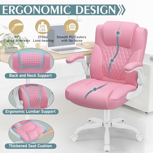 Image of Leather Office Chair, PU Home Computer Desk Chairs with Ergonomic Back Support, 360Swivel Free,Small Gaming Chair with Wheels and Adjustable Armrests, for Short People Use