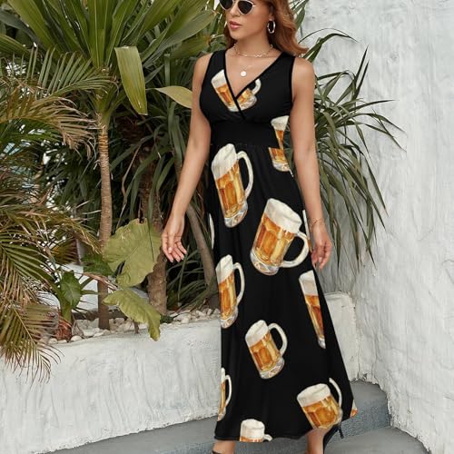 Vintage Beer Mug Sleeveless Maxi Dress for Women V Neck Flowy Sundresses Long Dresses Beach3