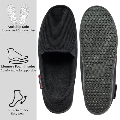 Alpine Swiss Wide Mens Slippers | Steve Moccasin Slipper | Memory Foam House Shoes | Corduroy Slip-On with Terry Lining | Indoor Outdoor Non-Slip Rubber Sole | Swollen Foot Relief3