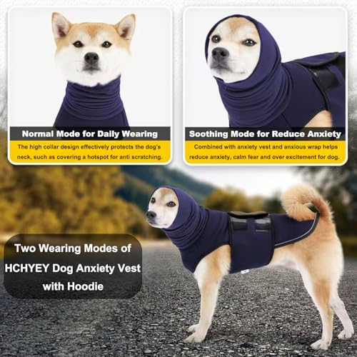 Image of Dog Anxiety Jacket, Skin-Friendly Thunder Vest for Dogs - Dog coat with Collar for Thunder & Fireworks - Keep Pet Calm Without Medicine & Training, Anti Anxiety shirt for Dogs (C Dark Blue, XS)