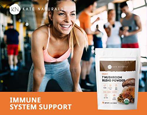 Kate Naturals Organic 7 Mushroom Blend Powder (1Oz) - 100% Organic, Rich In Vitamins And Minerals, Antioxidants, Mushroom Superfood, Natural Immune Support, And Energy Booster. Resealable Bag. #TOP4
