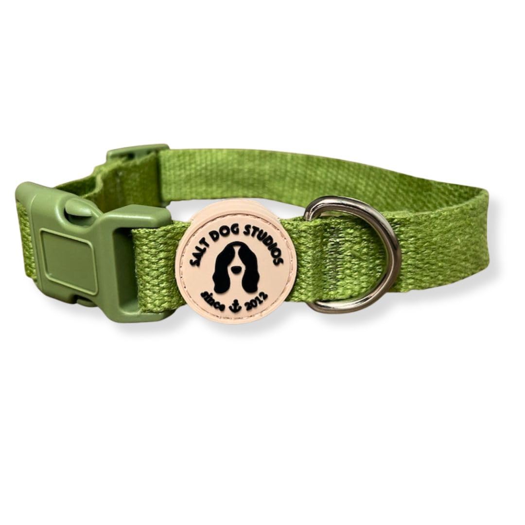 Hemp Dog Colllar - Natural, Soft & Durable - Adjustable Eco Dog Collar Small, Medium, Large and Extra Large Dogs - Salt Dog Studios (Grass Green, Medium)