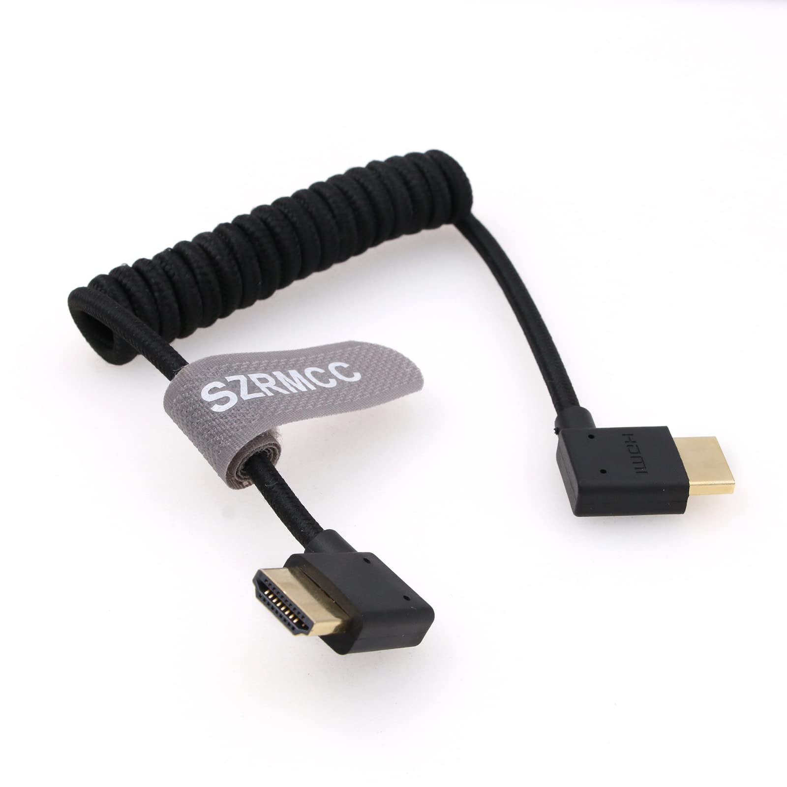 SZRMCC 8k 2.1 HDMI to HDMI Ultra High Speed Coiled Braided Cable for Z Cam E2 Sony FX6 FX9 Canon EOS C70 C300 Portkeys BM5 Atomos Ninjav V Shogun Monitor Left Right Angle - Image 2