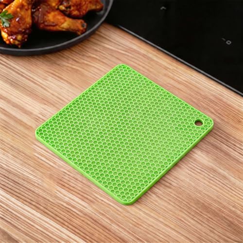 Image of Silicone Trivet Mats,Heat Resistant Pot Holders, Multipurpose Non-Slip Hot Pads for Kitchen Potholders, Hot Dishers, Jar Opener, Spoon Holder, Food Grade Silicone(Green Size Square 7.1''x7.1'')