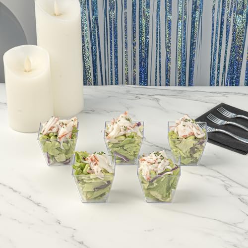 Image of Restaurantware-4 Ounce Mini Kova Cups, 100 Square Small Appetizer Cups - Durable, Disposable, Clear Plastic Parfait Cup, Serve Mousse, Puddings, Or Samples, For Weddings Or Parties