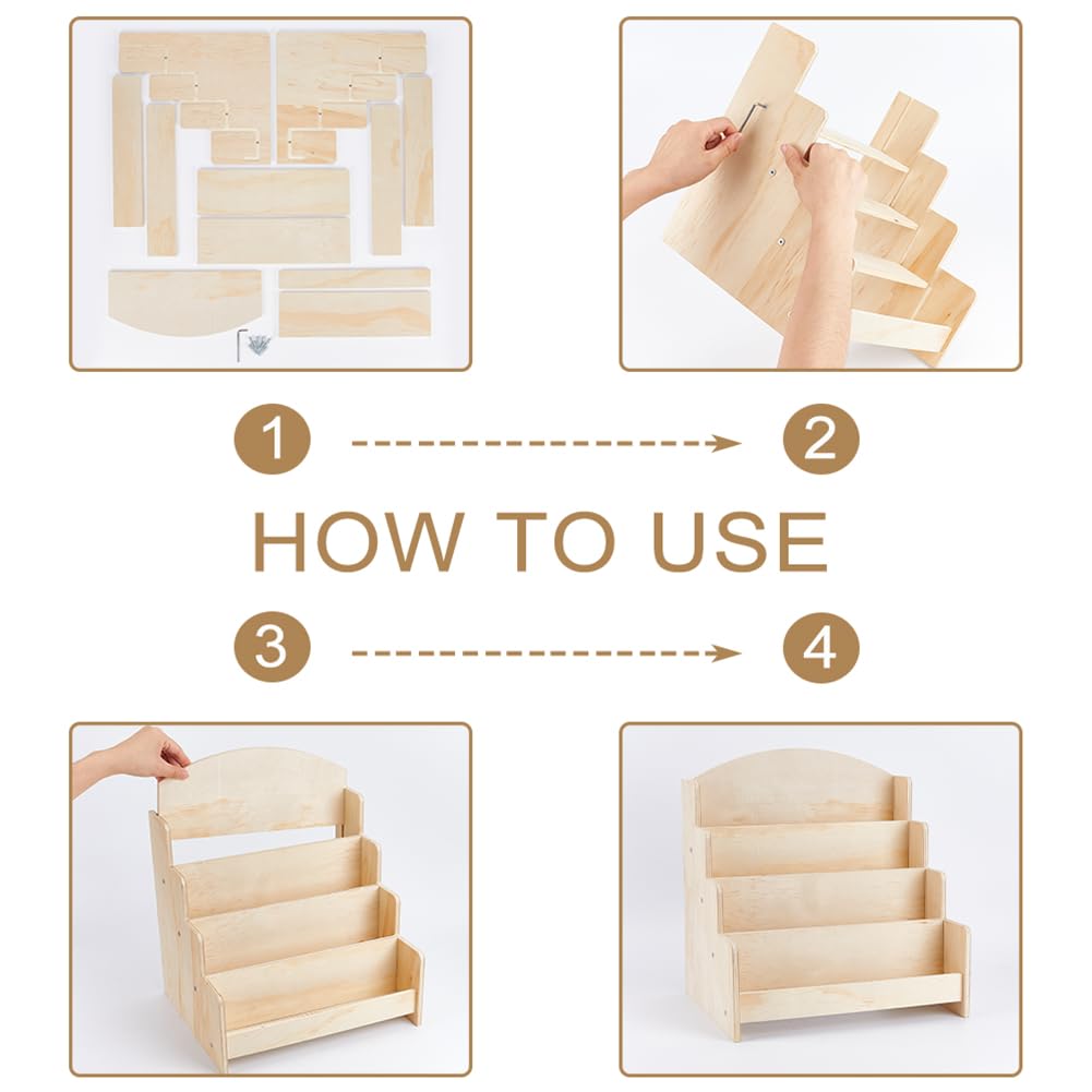 4 Ebenen Design Holzregal Für Grusskarten Aufkleber Aufsteller 12x10x13 Zoll Schreibtisch Organizer Mehrstöckiges Aufbewahrungsregal Für Einzelhandel Ladentheke Zuhause Büro Basteln