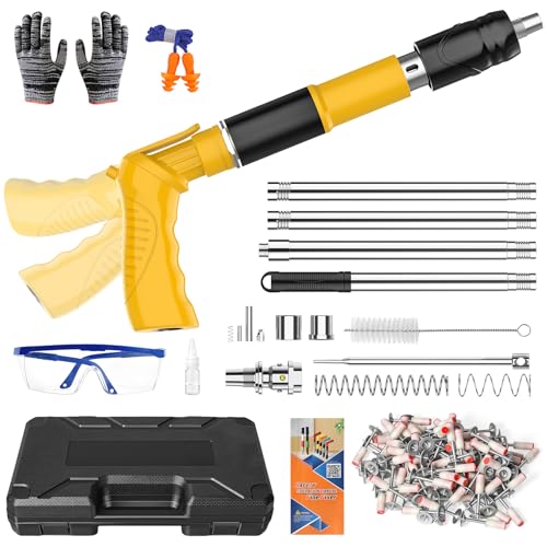 Cloueur Beton, Pistolet à Clous Manuel avec 5 Niveaux et Barre d'Extension pour Fixation au Plafond, Pistolet Cloueur en Acier pour Bricolage et Professionnels