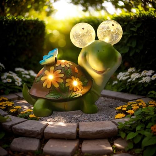 Solar Gartenfiguren Schildkröte Gartendeko für Draußen, Solarlampen...