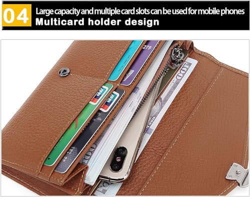 Leather Women's Wallets With RFID Blocking,Clutch Bag With Buckle Lychee Pattern, A Long, Large-Capacity Multi-Card Holder Tri-fold Wallet That Can Hold Mobile Phones, Green4