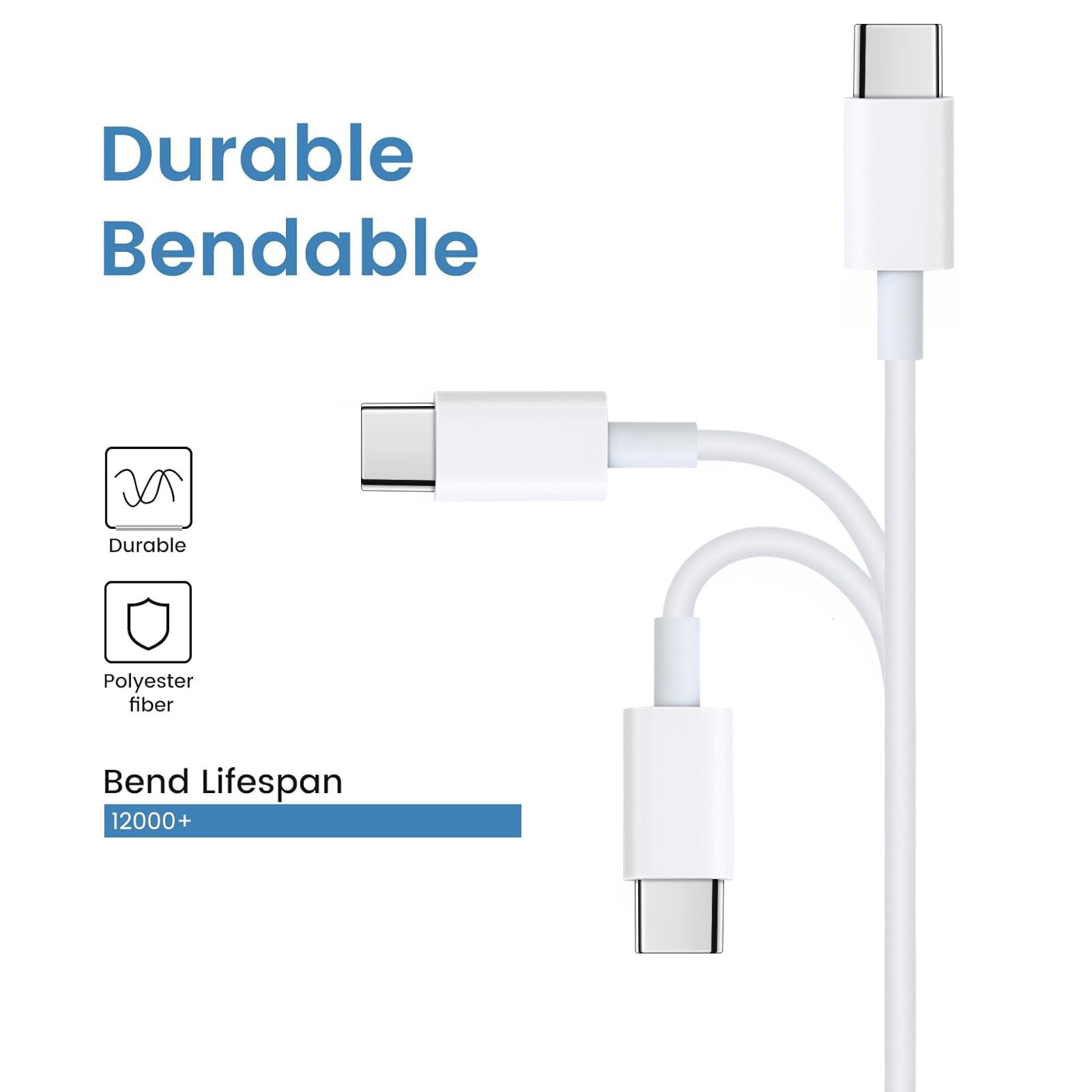Smays Confezione da 50 cavi da USB C a USB C, 91 cm, cavo di ricarica rapida per telefono di tipo C, confezione multipla, bianco