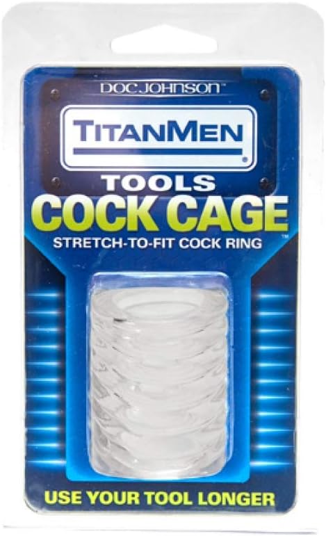 Doc Johnson TitanMen - Cock Cage - Use as C-Ring or Ball Stretcher - Firmer Erections - Gives Your Boys a Tug - Stretch-to-Fit - Clear