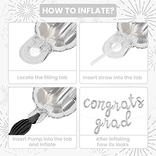 Image of Graduation Decorations 2026 | Silver Congrats Grad Balloons Banner - Script, 16 Inch | Congrats Grad Balloon | Graduation Balloons for Congrats Grad Decorations, KatchOn