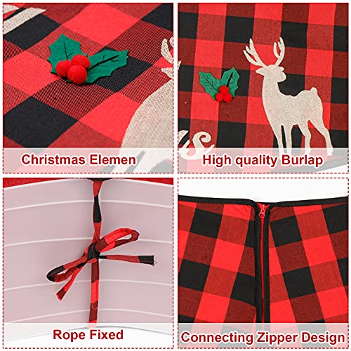 Cyaooi Christmas Tree Collar, Buffalo Plaid Tree Collar, 30.7 Inch Christmas Tree Ring With Ties And Zipper, Farmhouse Red Black Plaid Burlap Merry Christmas Tree Skirt Christmas Tree Decorations #TOP2
