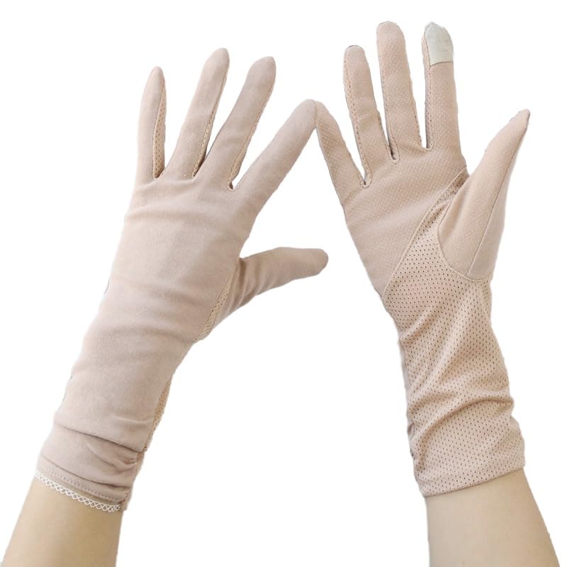 OhMill Gants de Soleil Long Femme Été Gants de Conduite en Coton Écran Tactile à Doigts Complets Respirant Antidérapants Gant de Cyclisme Anti-UV...