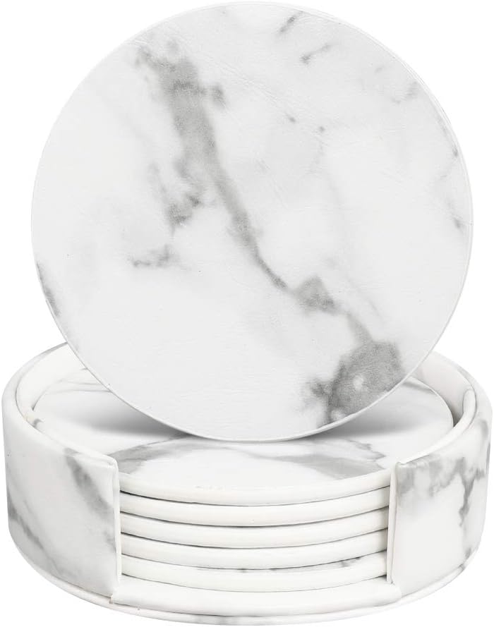 KWANITHINK Coasters for Drinks, 6 Pcs Drink Coasters Set Non-Slip for Decoration, Tabletop Protection Drinks Mats of Home and Kitchen Use (Marble)