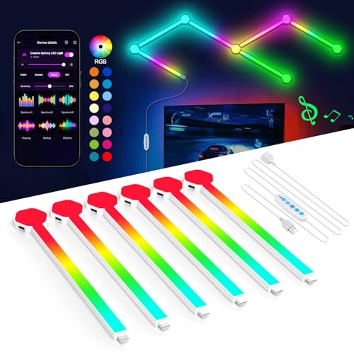JIMIMORO 6 Pack Smart Wall Light Lines - Smart Home Decor Creative DIY RGB Lines with Music Sync APP & Remote Control Gaming Lights for Living Room, Indoor Decor, Gaming Decor