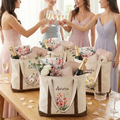 Bolso tote personalizado de lona para mujer: con nombre y flor de nacimiento, ideal para boda, despedida de soltera, regalo para mamá o abuela miniatura 5