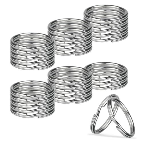 HUSAIHU 30Pcs Key Ring Hoops (30mm), Round Silver Key Rings, Stainless Steel Split Rings