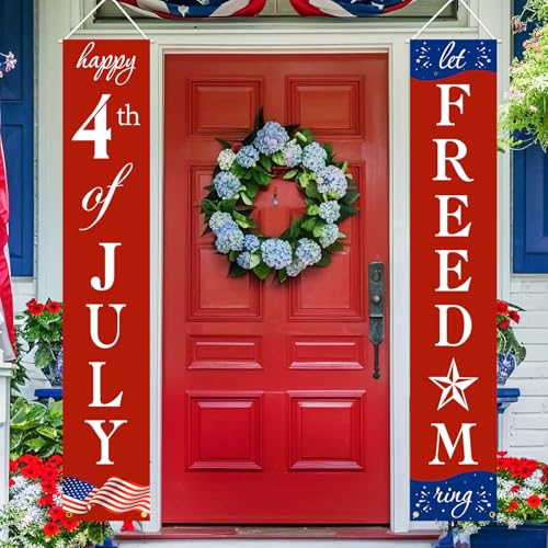 4th of July Decorations Patriotic Decorations Red White and Blue Banner Outdoor Hanging American Flag Porch Decor for Fourth of July Veterans Labor Memorial Presidents Flag Election Day by Labrostar - Used condition - Image 7