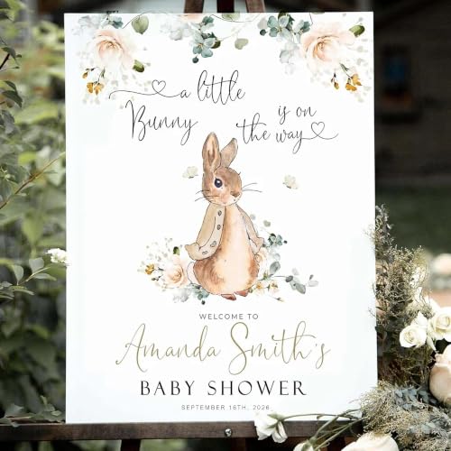 Editable Baby Shower Welcome Sign, Baby Shower Sign, Bunny Decorations, Greenery Baby Sign, Greenery Baby Shower