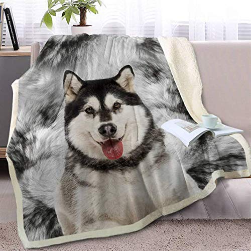 Alaskan Malamute Throw Blanket On Bed Sofa 3D Animal Dog Sherpa Fleece Blanket Husky Bedspreads Thin Quilt 150 * 180Cm