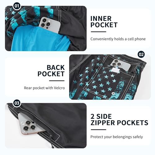 Mens Swim Trunks with Compression Liner 9" Built-in Board Shorts 2 in 1 Quick Dry Bathing Suits with Zipper Pockets3