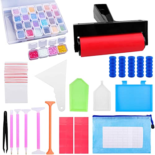 5D Diamond Painting Tools Accessories 85Pcs DIY Diamond Art Accessories Kits with Diamond Painting Roller Point Drill Pens and Diamond Embroidery Storage Box for Adults and Kids