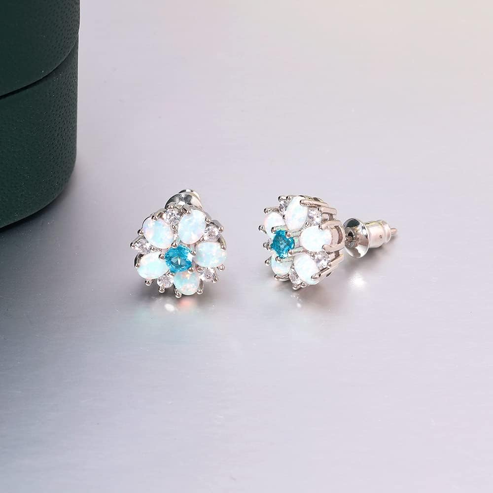 CiNily Flower Earrings,Opal Stud Earrings Sterling Silver or White Gold/Rose Gold Plated Ladies Flower Stud Earrings Cute Unique Earrings for Girls - Image 5