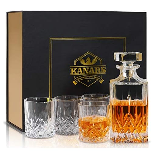 KANARS 5 Pièces Carafe Whisky, Décanter Cristal, 750ml Bouteille avec 4X 300ml Verre à Whiskey, Belle Boîte Cadea