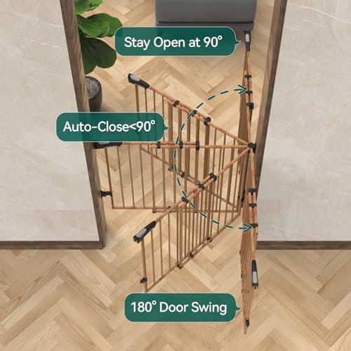 Babelio Baby Gate for Stairs, Kitchen & Doorways, 26-41" W 28" H No Bottom Bar| Easy Installation| One-Handed Operation| Auto-Close| Hardware Mount Safety Dog/Pet Gate Indoor (Brown Wood Pattern)