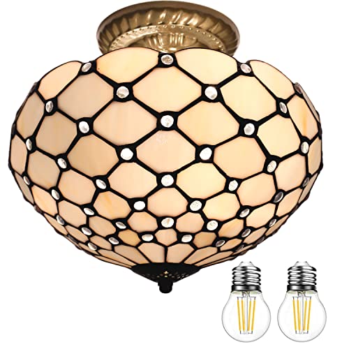 Image of WERFACTORY Tiffany Ceiling Light Fixture 12 Inch Semi Flush Mount Lamp