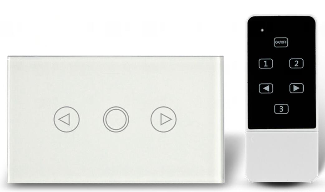 US Standard Tempered Glass Touch Wall Light Switch Remote Control Dimmer Switch With Controller (White)