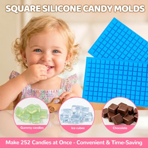 Image of Square Silicone Candy Molds - Mini Silicone Molds for Hard Candy, Chocolate, Gummy, Caramel, Ganache, Ice Cubes